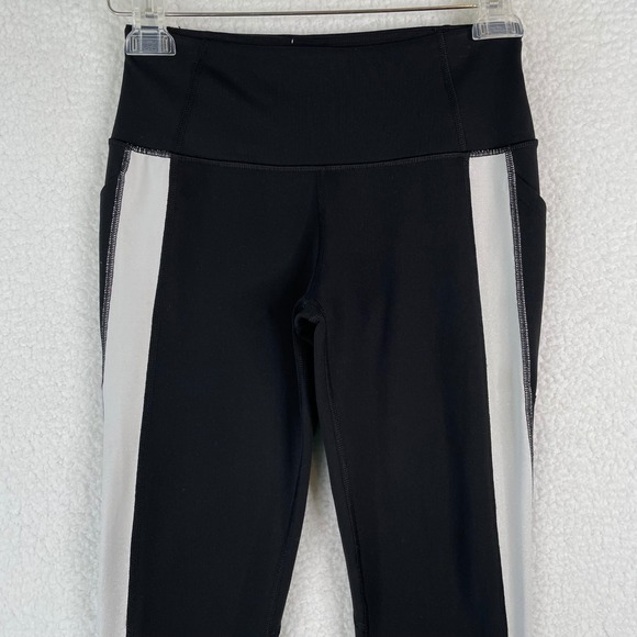 Victoria Sport Pants - Victoria Sport Knockout High Rise Leggings Black Silver Stripe Pockets Small